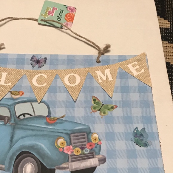 Welcome Floral Blue Truck Hanging Wall Sign Set - Picture 5 of 16